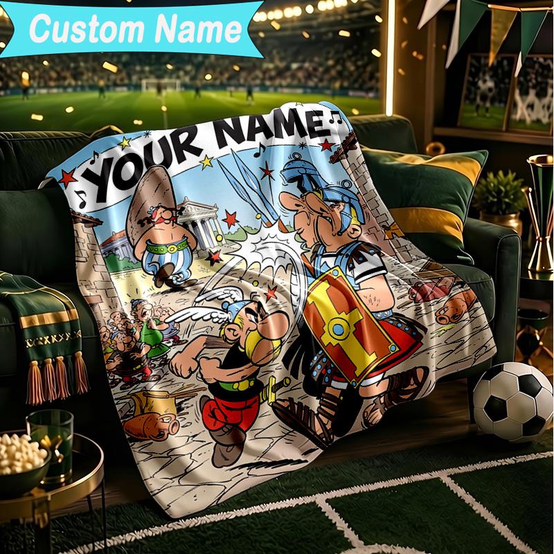 1PC Custom Name Blanket Asterix Friends Flannel blankets Patterns Throw Blanket All-Season Soft Gift for Couch, Bed, Camping, Birthday gifts