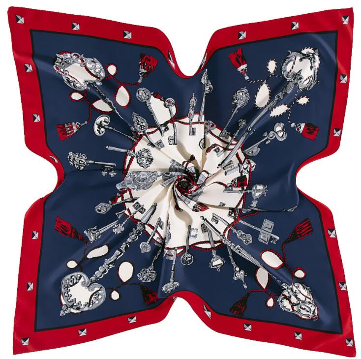 New 100cm Silk Square Scarf Women Euro Brand Key And Chain Classical Design High Quality Shawls Bandana Lady Foular