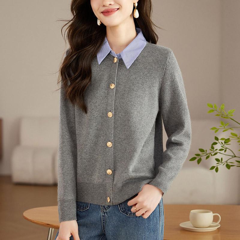 Elegant Knit Cardigan with Shirt Collar - Fashionable Two-Piece Style for Spring & Autumn 2026