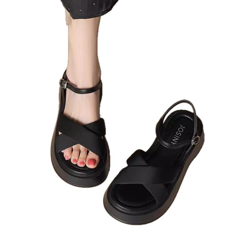 Summer Thick-soled Roman Sandals Female 2025 New Fairy Wind Soft-soled Heightened Thick Heel Casual Versatile Open-toed Sandals