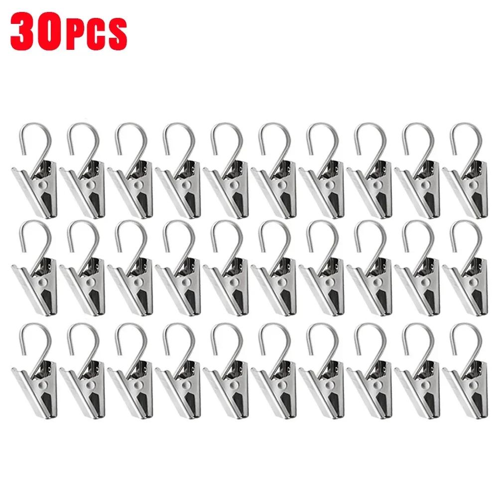 60/10Pcs Stainless Steel Curtain Clips With Hooks Heavy Duty Hanging Clamps Window Curtain Hook Clips For Home Decoration Crafts