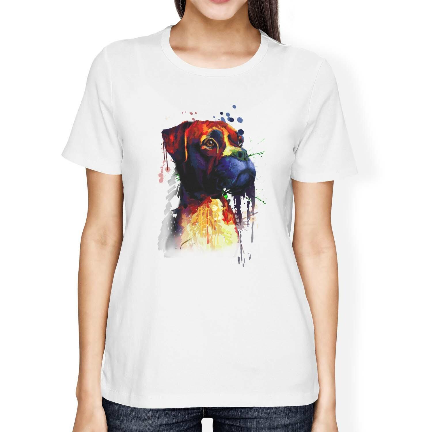 1Tee Womens Loose Fit Watercolour Splash Bulldog Dog T-Shirt M