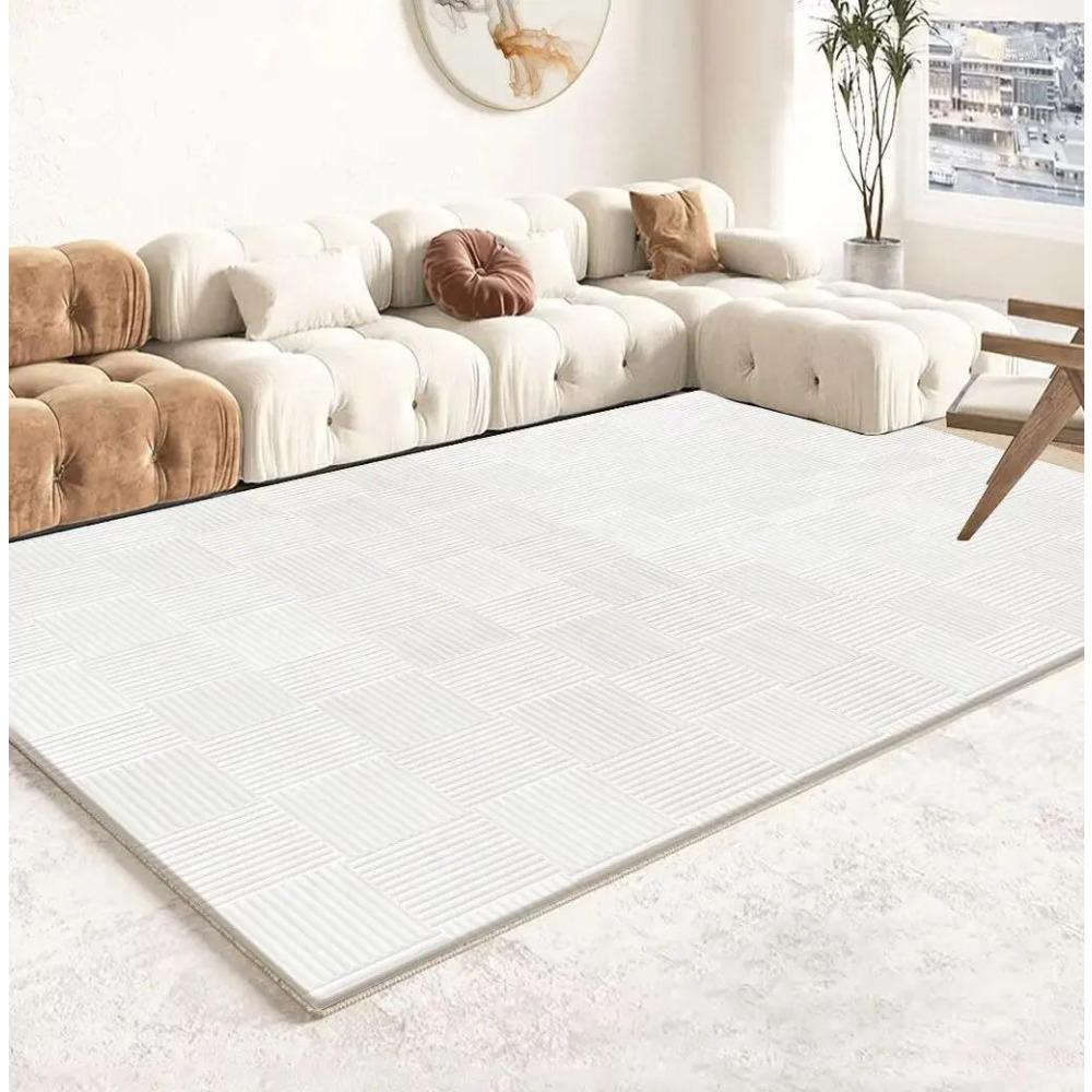 Modern White Minimalism Large Living Room Carpet Light Luxury Beige Decoration Bedroom Carpet Soft Lounge Rug Washable Floor Mat