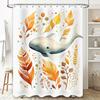 Colorful Leaves Whale Shower Curtain Home Decor Bathroom Wall Hanging Polyester Waterproof Bath Mat White and Yellow Leaves Desi