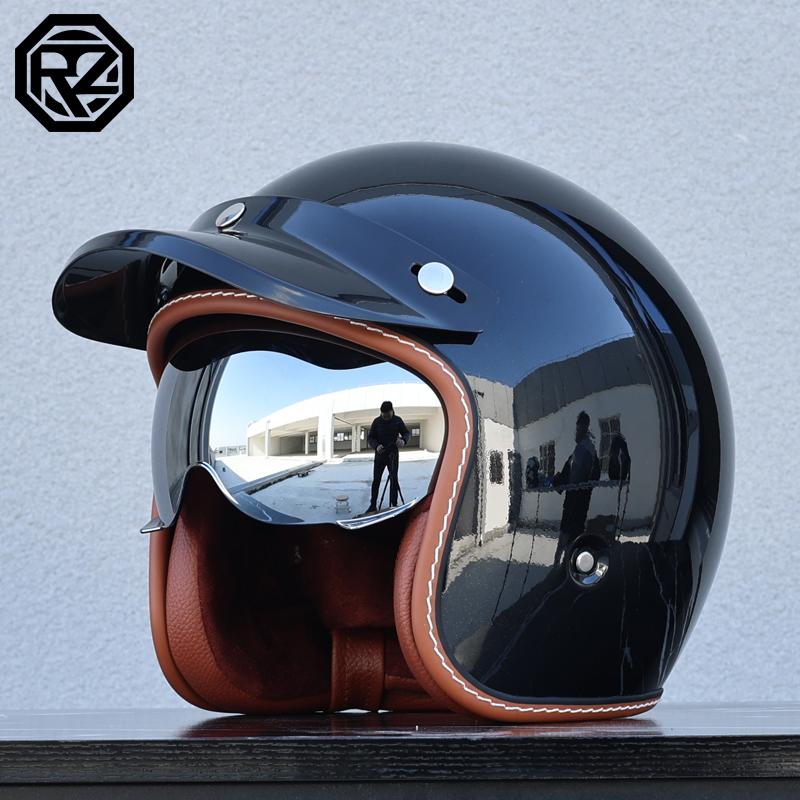 Lightweight Vintage Motorcycle Helmet With Visor Motorbike Riding 3/4 Open Half Helmet Retro Casco Moto 3C & Dot