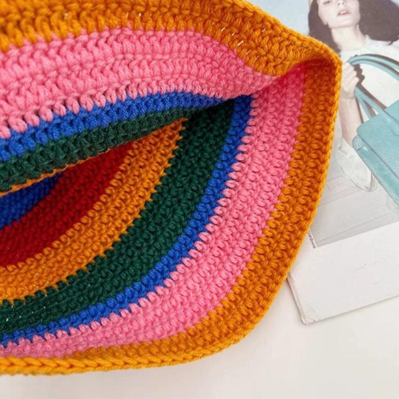 Trendy Skeleton Embroidery Fisherman Hat Winter Handmade Crochet Knitted Hip Hop Bucket Hat Round Basin Hat Halloween Cold Caps