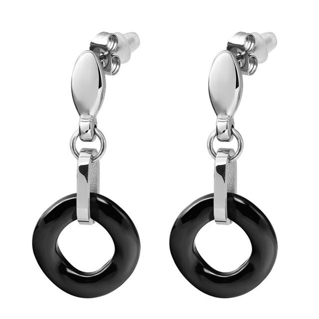 

Черно-белые простые керамические титановые стальные серьги Кристалл от Austrian Fit Women и female For Party чёрный