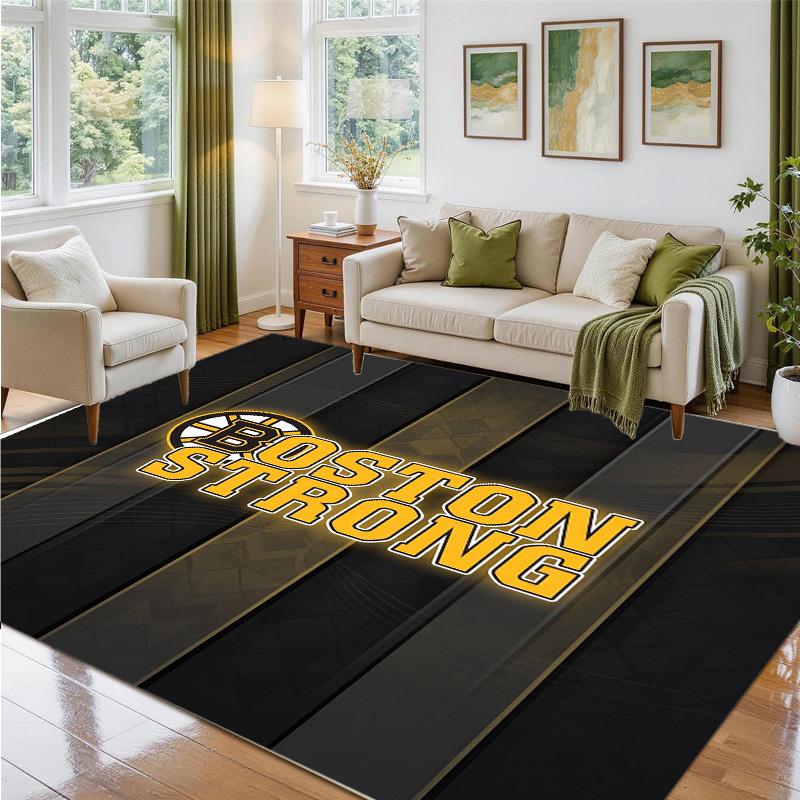Boston Bruins Design Crystal Velvet Rug Soft Decorative Mat for Bedroom Entrance