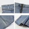 Denim Schlitz Langen Rock Frauen Koreanische Mode Vintage Hohe Taille Bodycon Rüschen Meerjungfrau Midi Rock Elegante Chic Sommer