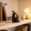 Dark Aesthetic Room Accessories Luminous Witch & Raven Figurine with Mossy Tree Texture, Resin Gothic Ancient Crow Statue LED Light for Halloween Home