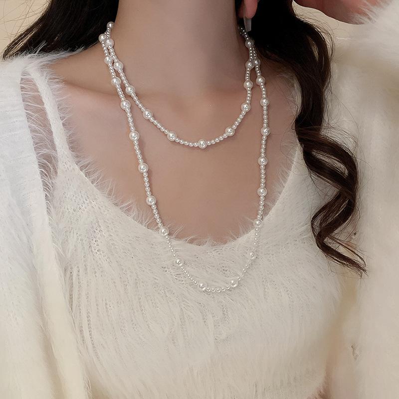 French Long Pearl Necklace Fashionable Retro Light Luxury Collarbone Chain Personalized High Sense Versatile New Item Jewelry