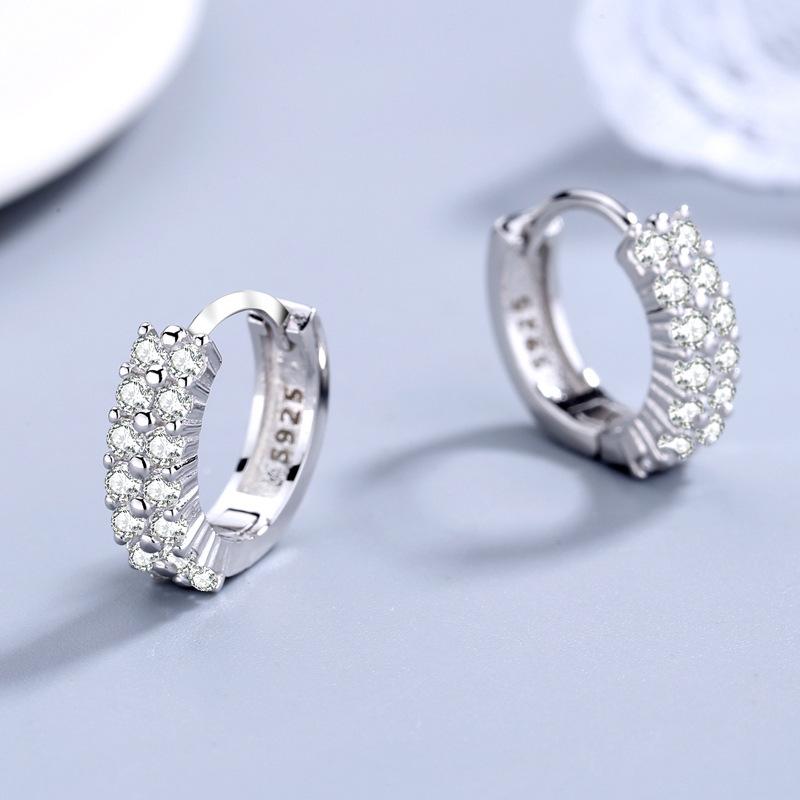 Silver Plated Earrings S925 Silver Earrings Silver Plated Double Row Diamond Zircon Earrings Earrings Earrings Women's Cute Jewelry