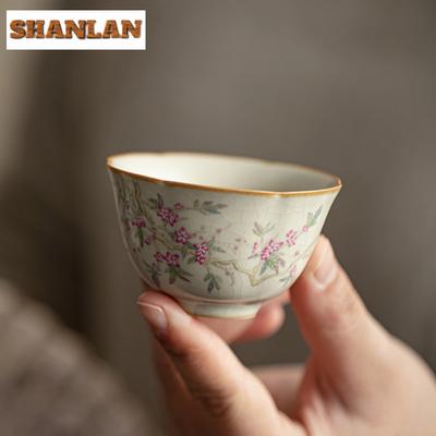 2pc/lot Ru Kiln Ceramic Master Cup Creative Peach Blossom Teacup Small Tasting Tea Bowl Mug Aesthetic Mug Tea-calix Teaware 60ml