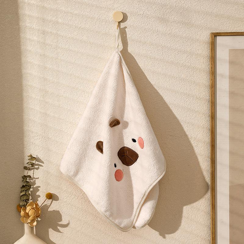 Capybara Coral Velvet Towel, Water-absorbing and Quick-drying Thickened Square Towel, Hanging Handkerchief Without Shedding