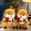 With Rose Flower Brown Otter Plush Toy Lifelike Simulation Otter Toy Doll  Decorate Present