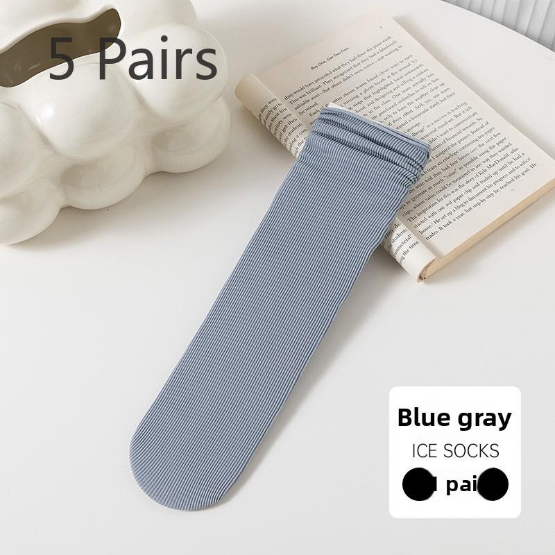 

5 пар женских летних тонких студенческих носков с ворсом карамельного цвета 5 Pairs серый/синий