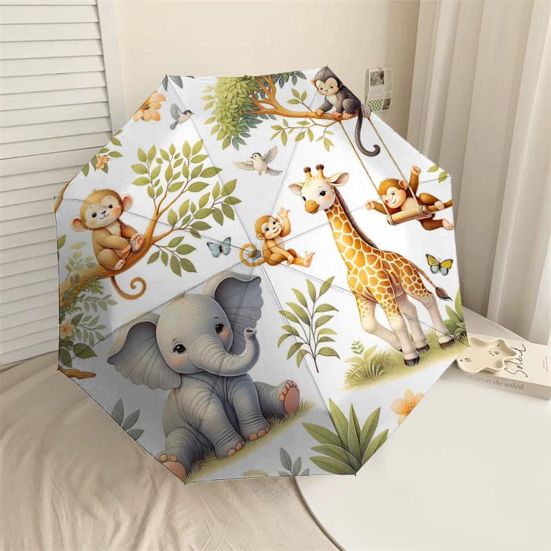 

1PC elephant giraffe Umbrella-8-Rib Reinforced Portable Folding Travel Suitable for All Seasons Outdoor Daily Use -J0360