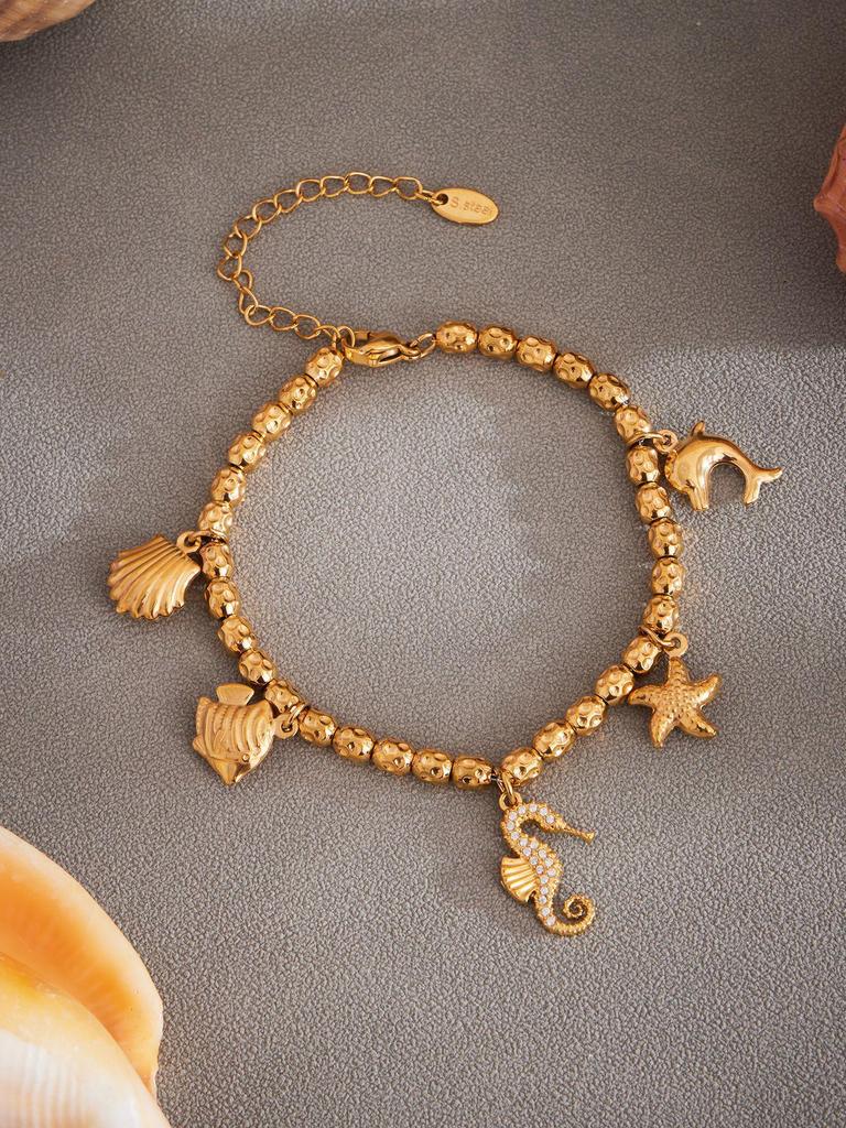 Qiong Yao Ocean DIY Beaded Bracelet Set: Starfish Shell 5A Zirconium Stainless Steel Ornament