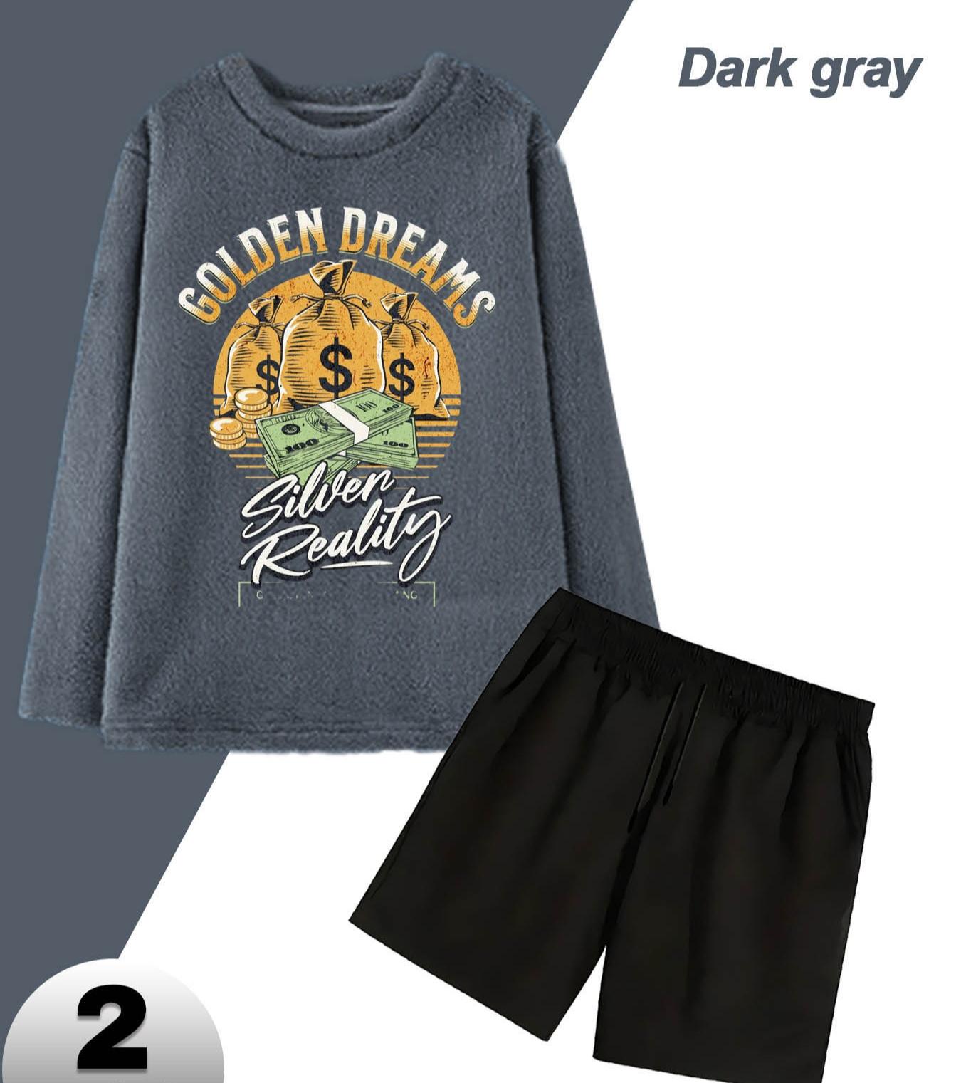 Удобный и свободный уютный фланелевый шортовый комплект для мужчин, идеально подходящий для вечернего отдыха и сна XXL серый