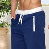 Men Shorts Elastic Waist Adjustable Drawstring Casual Sports Shorts Solid Color Belt Pocket Design Fitness Shorts