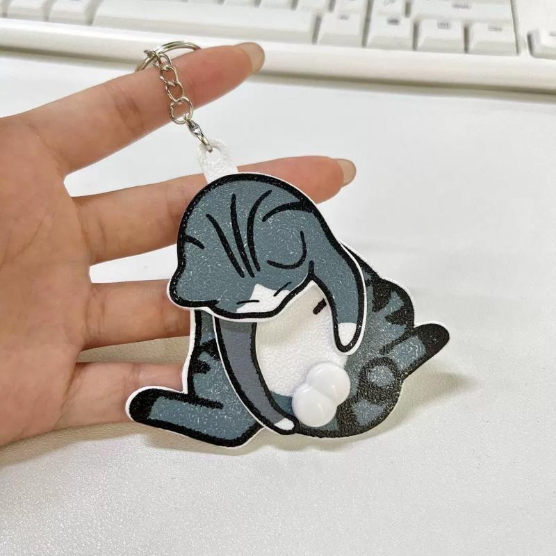 Creative Pull Play Egg Cat Keychain Fidget Toys Cute Funny Rotatable Acrylic Bag Pendant For Women Keyring Purse Bag Accessory