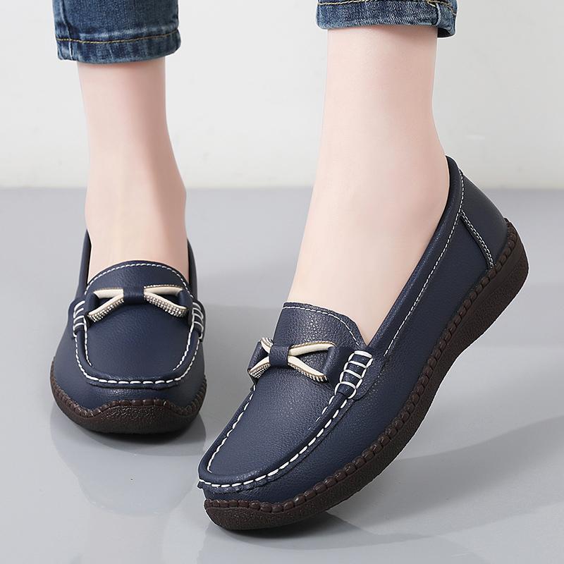 Women Simple Gold Loafers Leather Driving Moccasins Comfort Flats Black Casual Slip On Plus Size Black Shoes