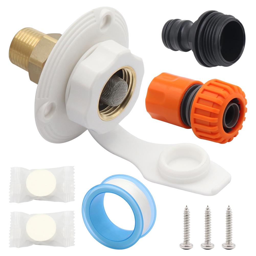 RV Water Inlet 3/4 NH Female To 1/2 NPT Male RV City Water Fill Inlet RV Water Hose Connector for RV Camper Trailer белый