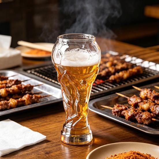 Yousheng 2Pcs Football Trophy Beer Mug, Clear Tall Glass, Football-Themed Beer Stein, Beer Drinking Glass for Game Day Parties BBQ Bar Home