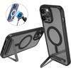 Custodia Magnetica per Cellulare con Cavalletto Cover Nera Trasparente con Supporto per iPhone 17 Pro Max 16 15 14 13 12 Mini 11