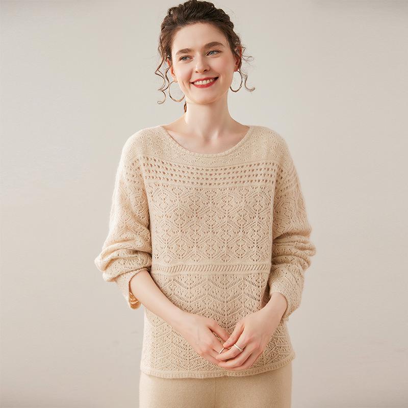 2026 Spring/Fall Thickened Cashmere Hollow Round Neck Knitted Sweater - Versatile Red Crochet Base Layer