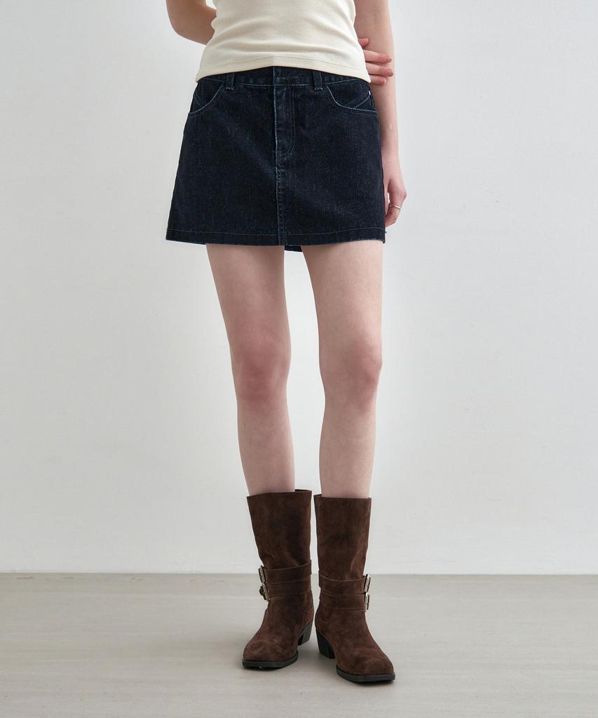 MONGDOL Velvet Denim Mini Skirt Deep Blue Mdsk027Dblue