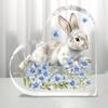 Heart Shaped Decoration - Lively Bunny Design, Blue Flower, Decorative Plaque & Statues, Suitable for Global Holidays - Inspirational Christian Desk D