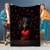 Vintage Dachshund Flannel Blanket - Heart Print Throw, Soft All-Season Gift for Dog Lovers, Playful Home/Office Decor