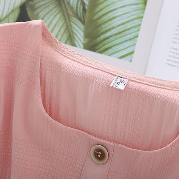 Summer Blouse Tunic Pleated Shirt All-match Solid Color Casual Blouse for Women