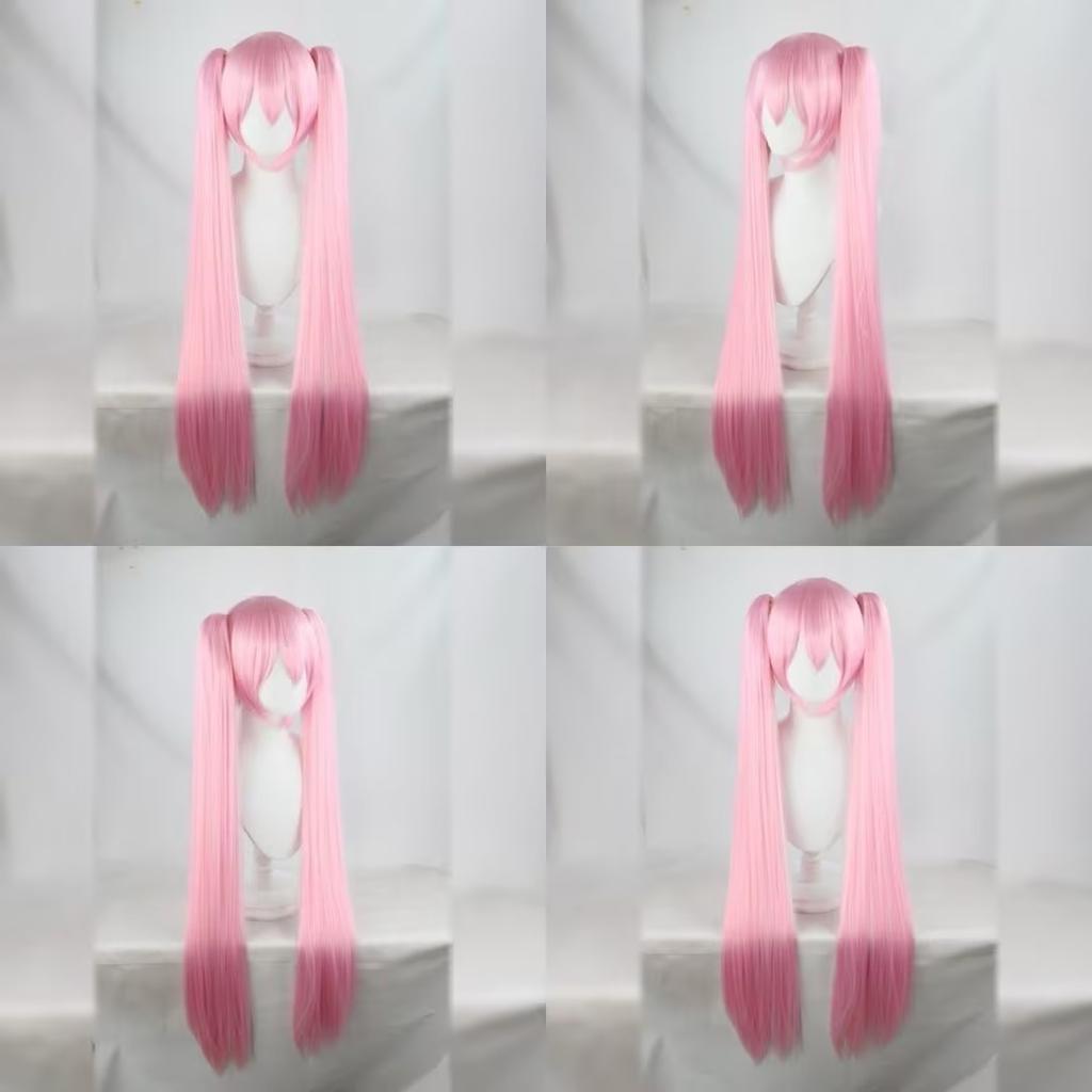 Silkyjoy Anime Cos Wig, Pink Long Straight Double Ponytail Character Wig