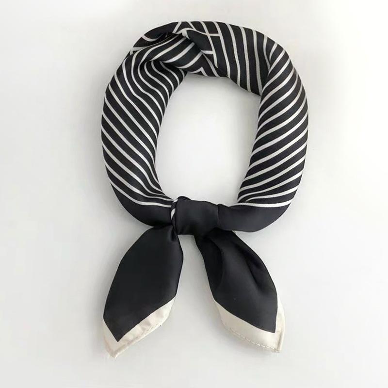 Eșarfă de mătase versatilă de 70 cm pentru femei – Eșarfă simplă cu dungi pentru primăvară/toamnă