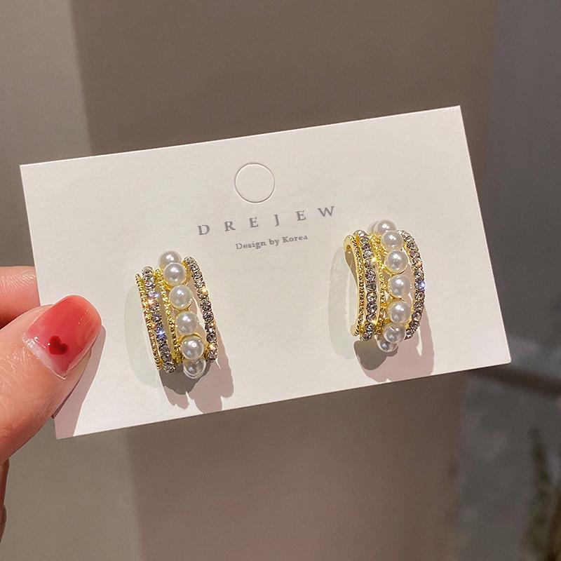 Silver Needle Zircon Pearl Tassel Earrings - Elegant Retro Design for Women