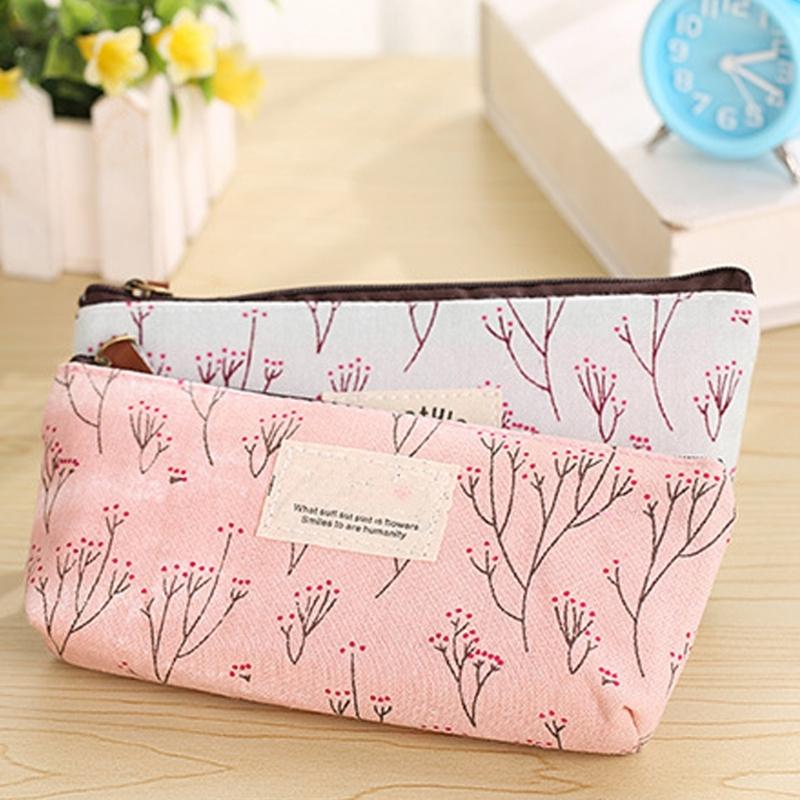 Student Pencil Bag Canvas Pencil Case Floral Pen Bag Pencil Box For Organizing School Supplies