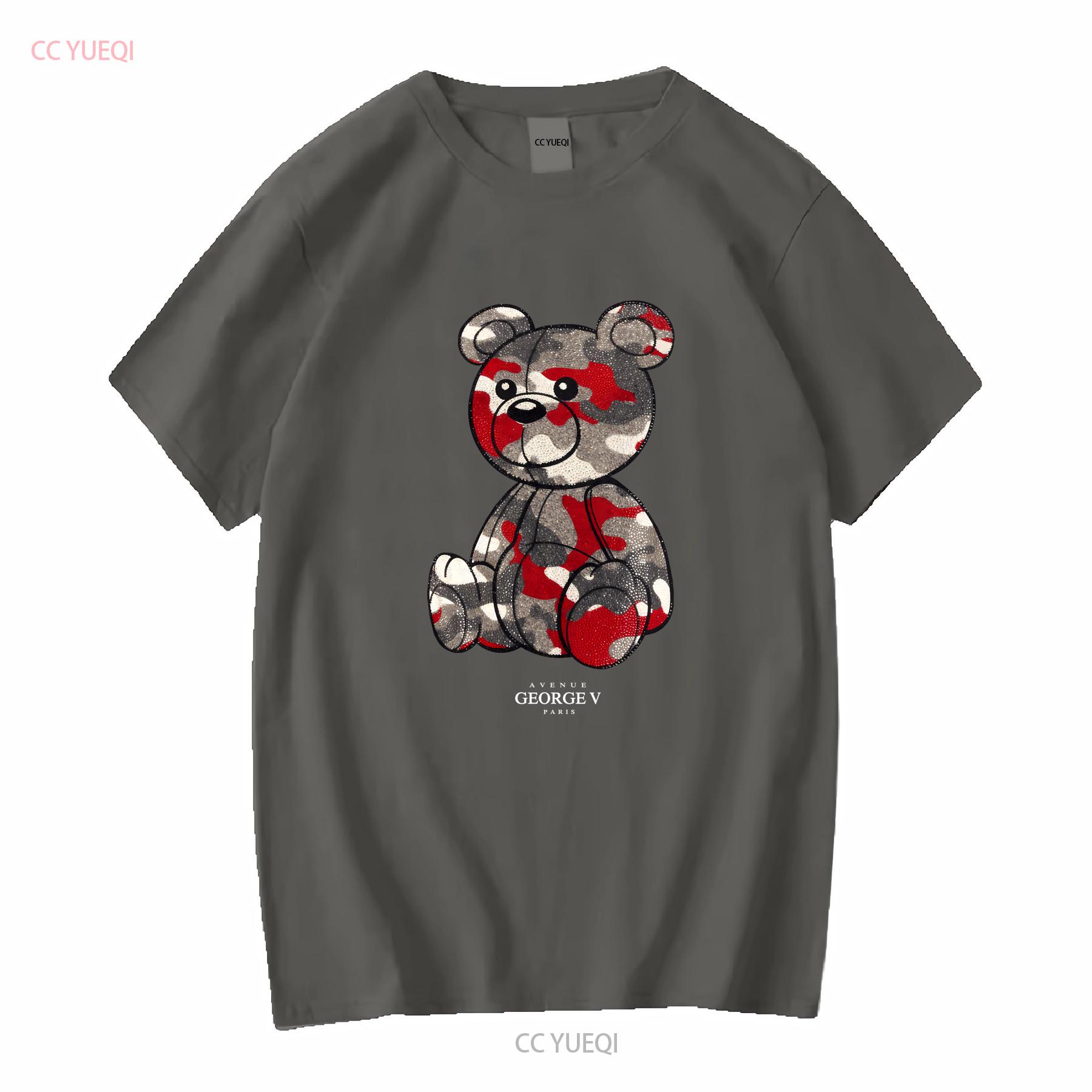 ZheXiong TEE Heren AVENUE GEORGE V PARIS Teddybeer Camo T-shirt vintage Gewassen grafisch Licht Zacht mode Comfortabel L