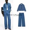 Fall Loose Lace-up Denim Jacket Coat 1268488 Mid Waist Straight-Leg Wide-Leg Pants 1268300
