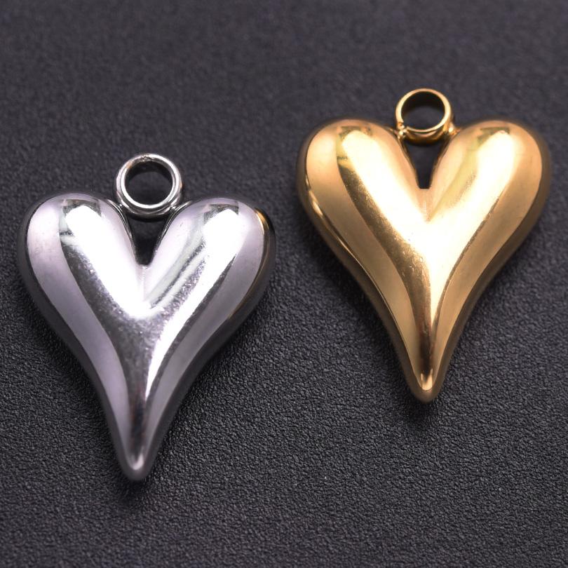 8pcs Fashionable Versatile Metal Heart Accessory Charm Pendant Diy Handmade Bracelet Necklace Stainless Steel Pendant Jewelry