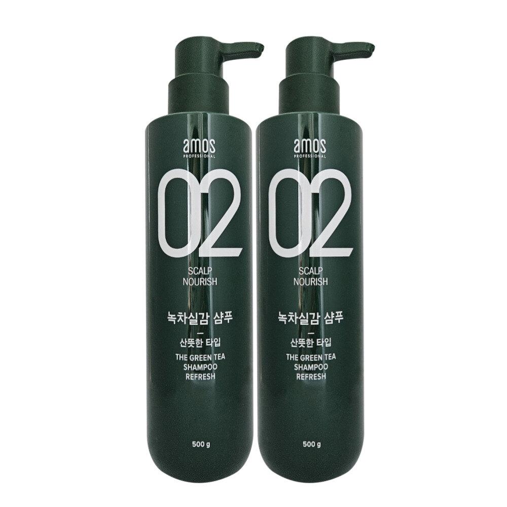 AMOS Green Tea Real Refreshing Type Oily Shampoo 500g x 2