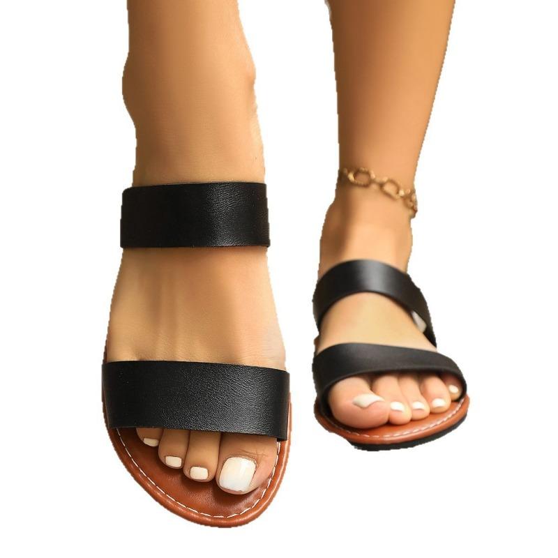 Flat-bottomed slippers women's spring and summer new solid-color round head outer wear casual large-size foot sandals women