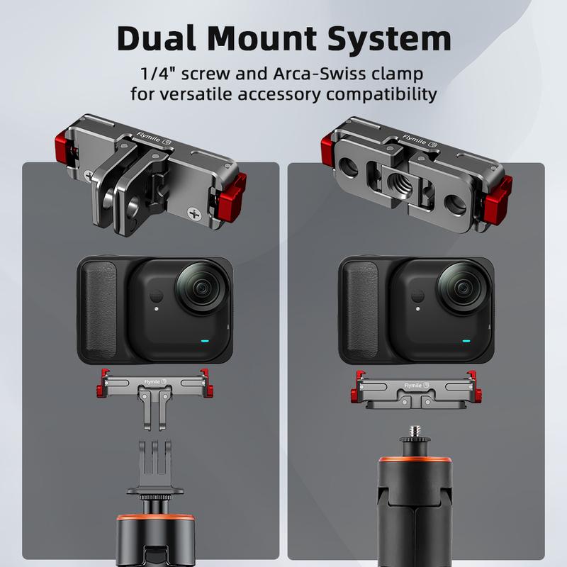 Flymile Magnetic Quick Release Adapter Mount for Insta360 Go Ultra Accessories Foldable Dual-Claws Base Extension Bracket