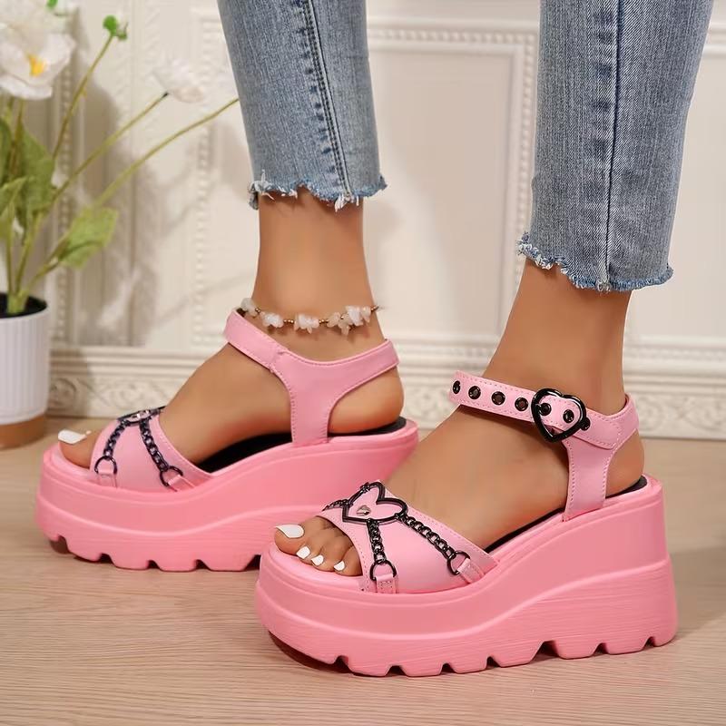 Summer Platform Women Sandals Gothic Lolita Kawaii Girls Luxury Trend Punk Casual Beach Wedges Heel Pink Black Fashion 2026 New