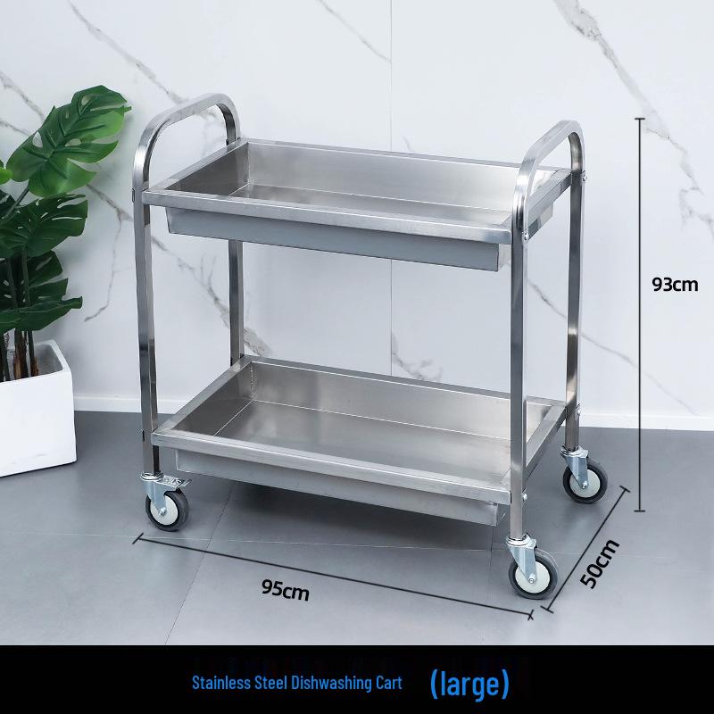Three-tier Stainless Steel Service Cart: Meal, Food, Beverage, and Dish Collection Trolley for Restaurants and Hotels.