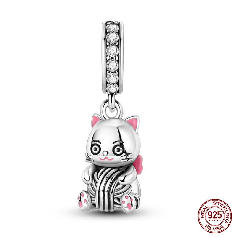 Real Copper Pink Rabbit Cat Dog Animal Charms Beads Fit Qikaola Original Bracelets Diy Birthday Jewelry Making