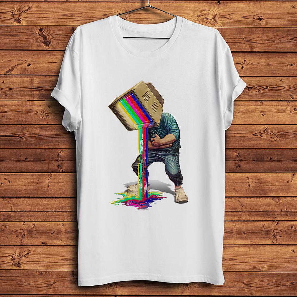 

Drunken TV Unisex Vomiting Rainbow Funny Humorous T ShirtShort Sleeve White Casual Tshirtunisex TeeBreathable Nocracking Print S