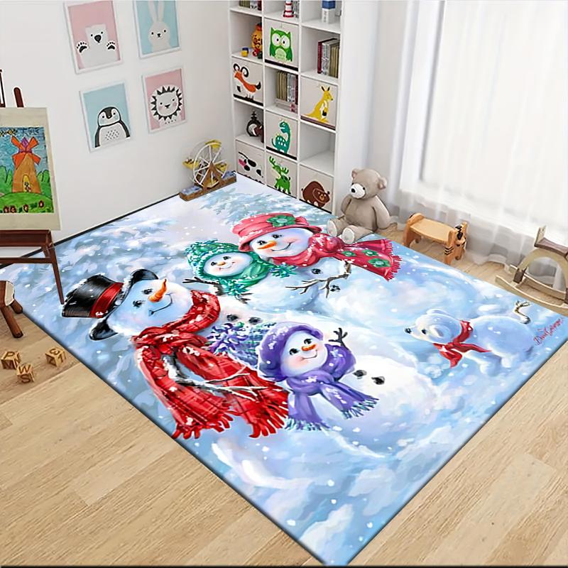 Snowy Winter Family Carpet Rug Soft Washable Anti Slip Home Living Room Sofa Mats Personalized Christmas Rug