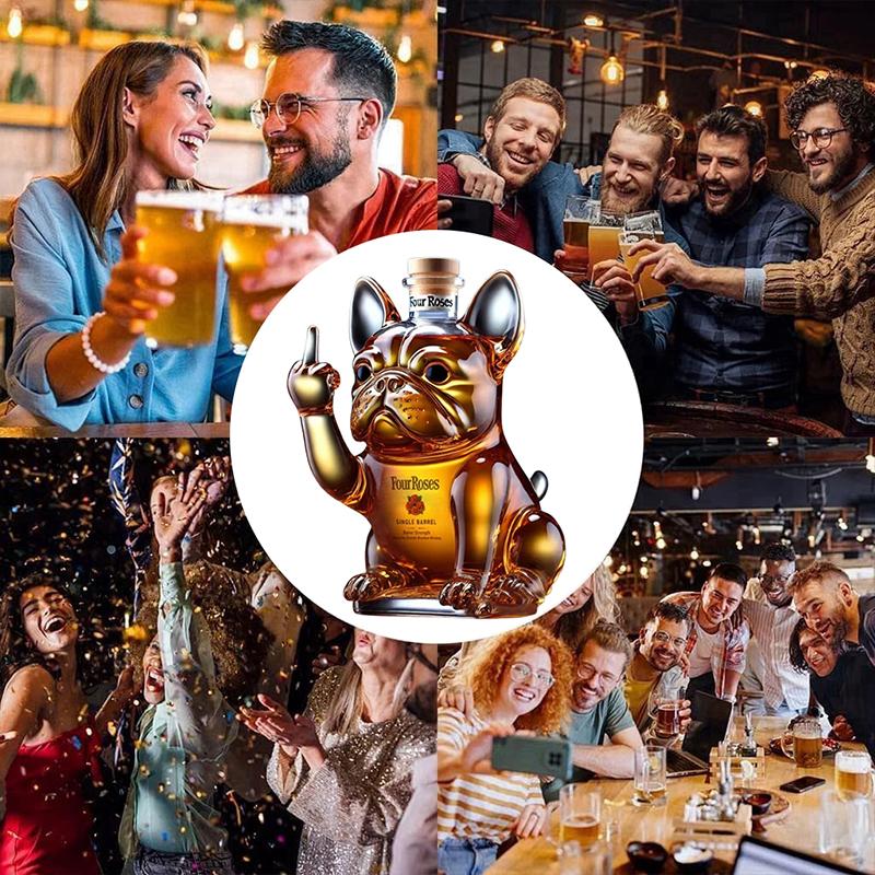 Vtipná láhev na víno buldok se vztyčeným prostředníčkem - Karafa na whisky pro žerty, bar, kancelář a domácí dekoraci